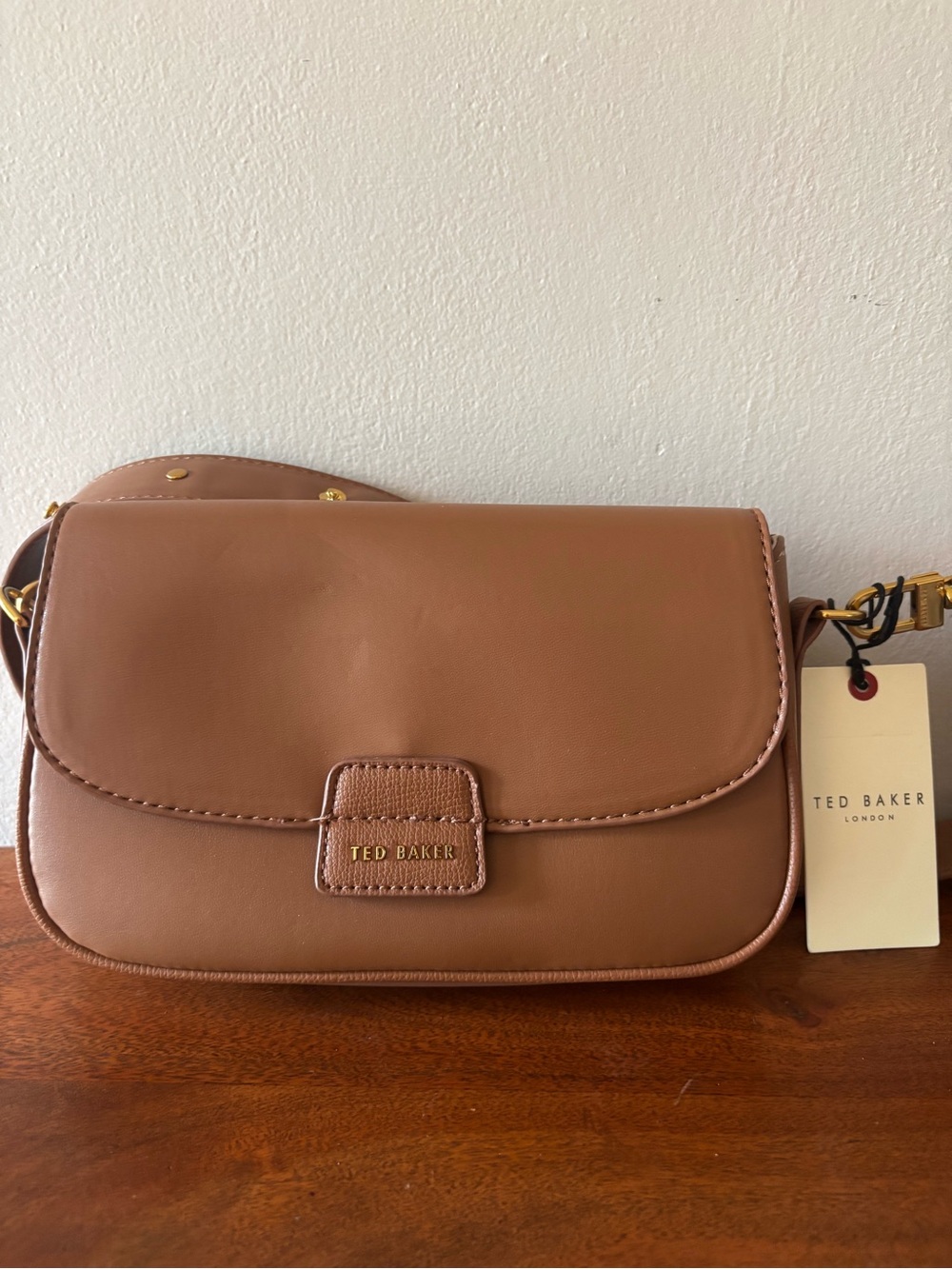 Ted Baker Brown Crossbody Shoulder Bag Logo Gold Hardware Detachable Strap